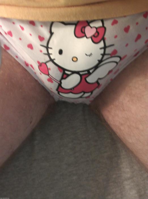 In my pretty Hello Kitty panties. 