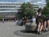 Brunette whore undressed and fucked in various public places